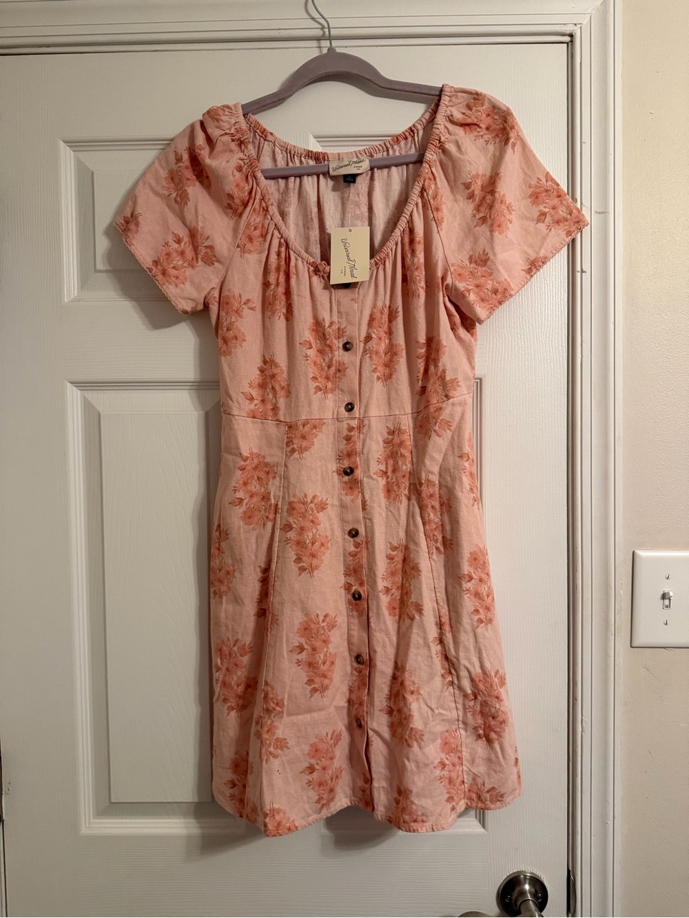 Universal Thread Pink Peach Floral Button-Front Mini Dress